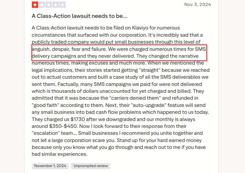 Klaviyo's Trustpilot review