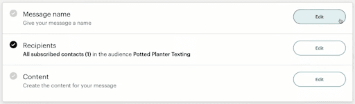 Screenshot of Mailchimp's Edit button for SMS