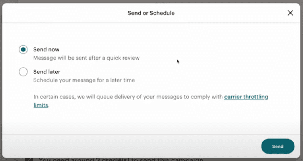 Mailchimp SMS send or schedule