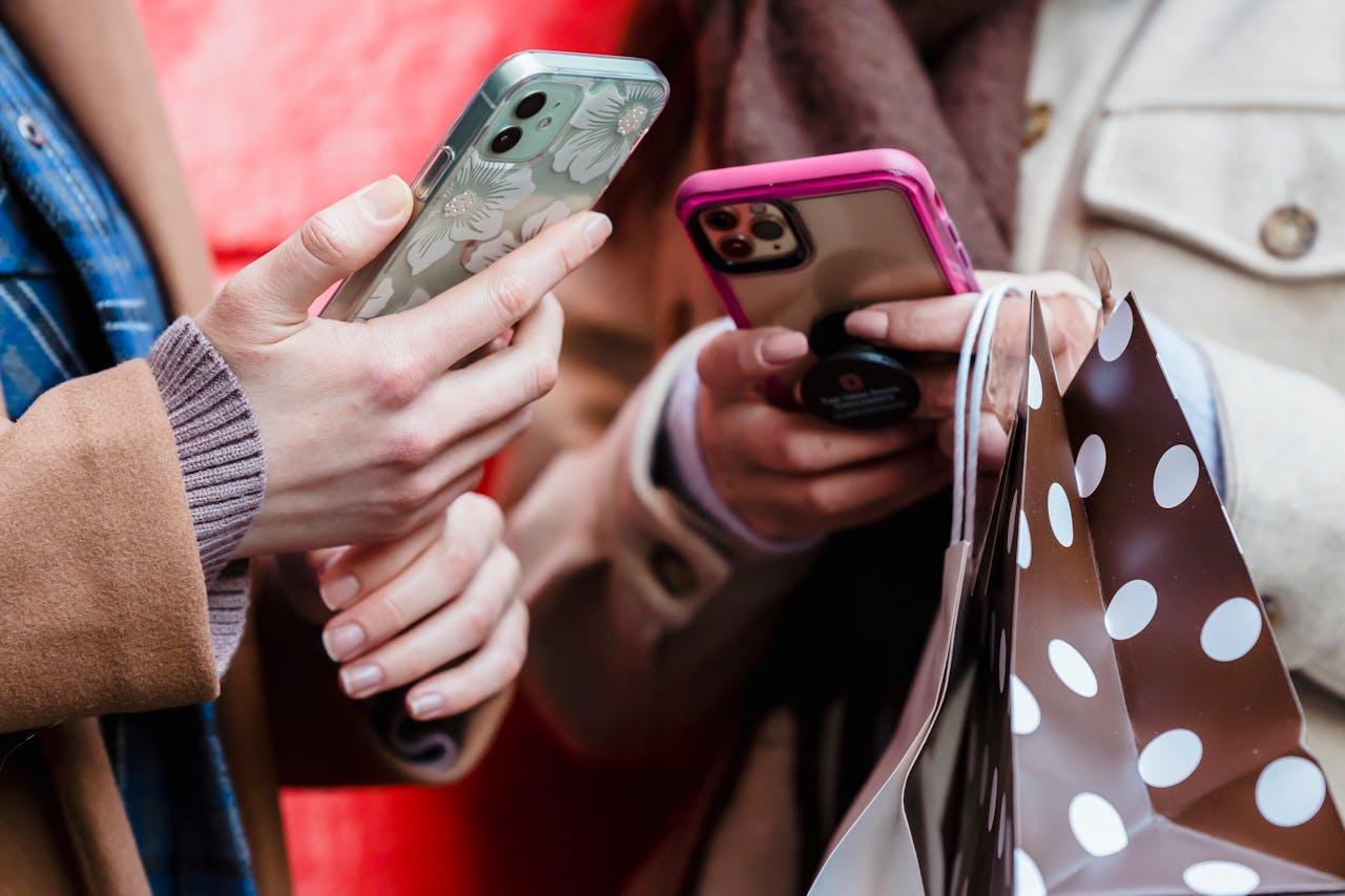 People looking at phones