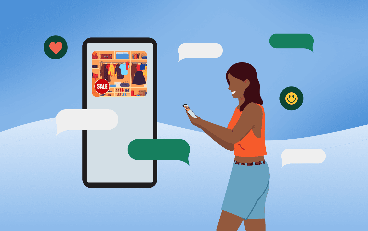 cartoon representation of a smartphone with text message containing an attractive visual