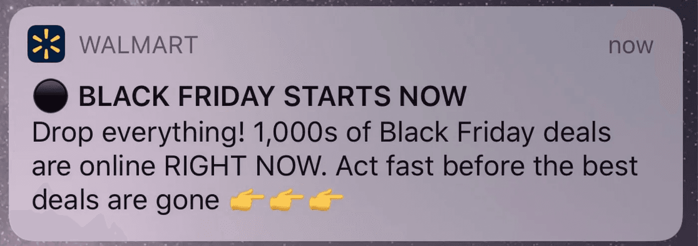 Push notification for walmart