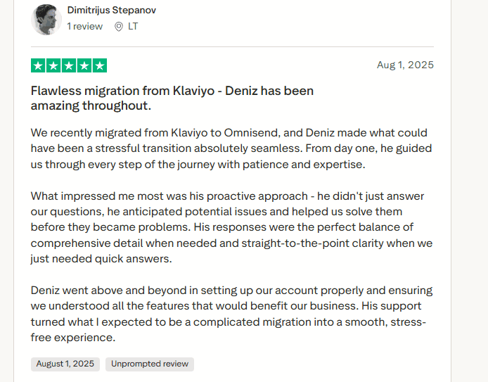 Omnisend's customer service review