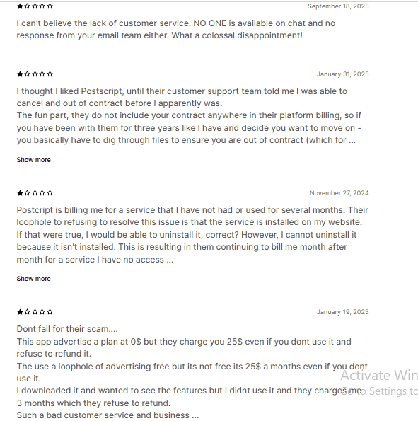 Postscript's customer service reviews