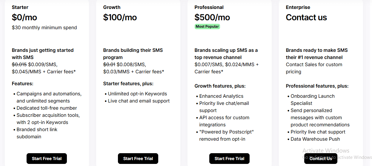 Postscript's pricing