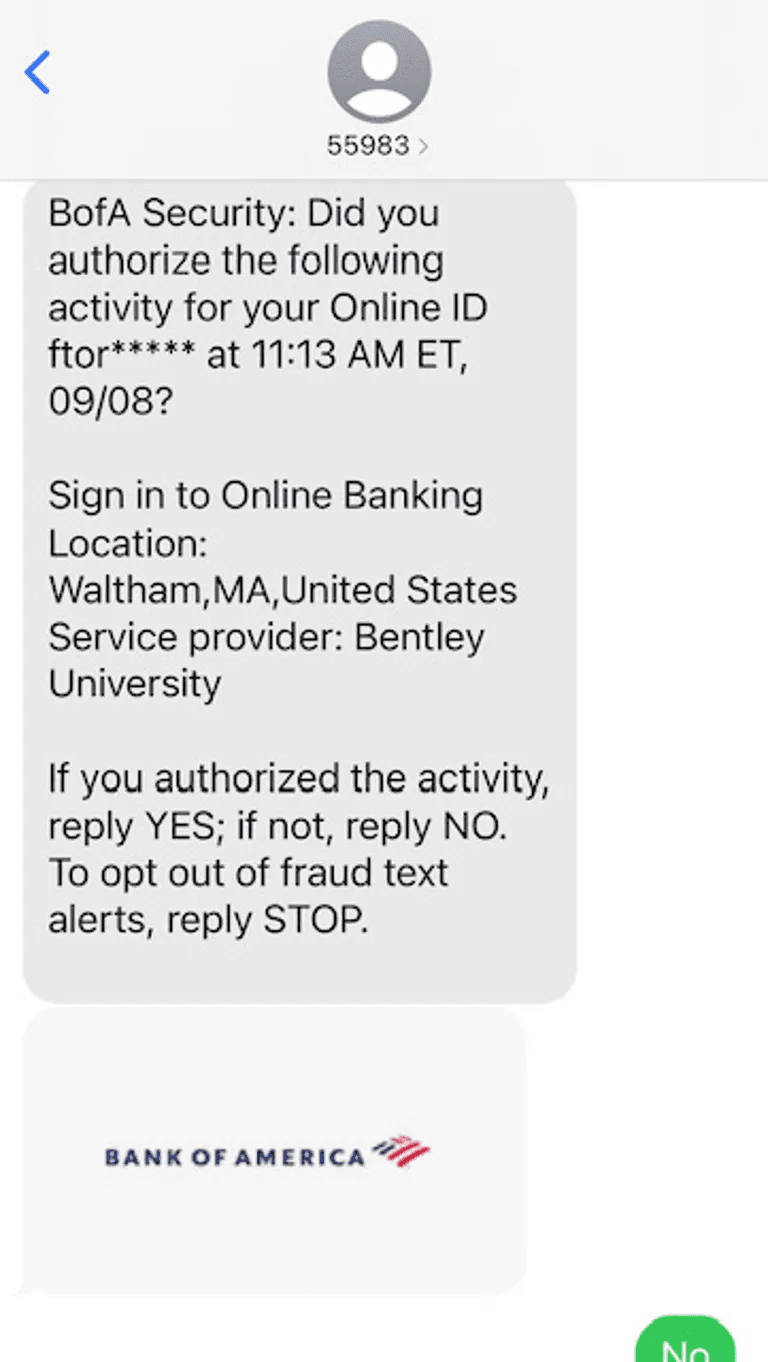 Scam text message example