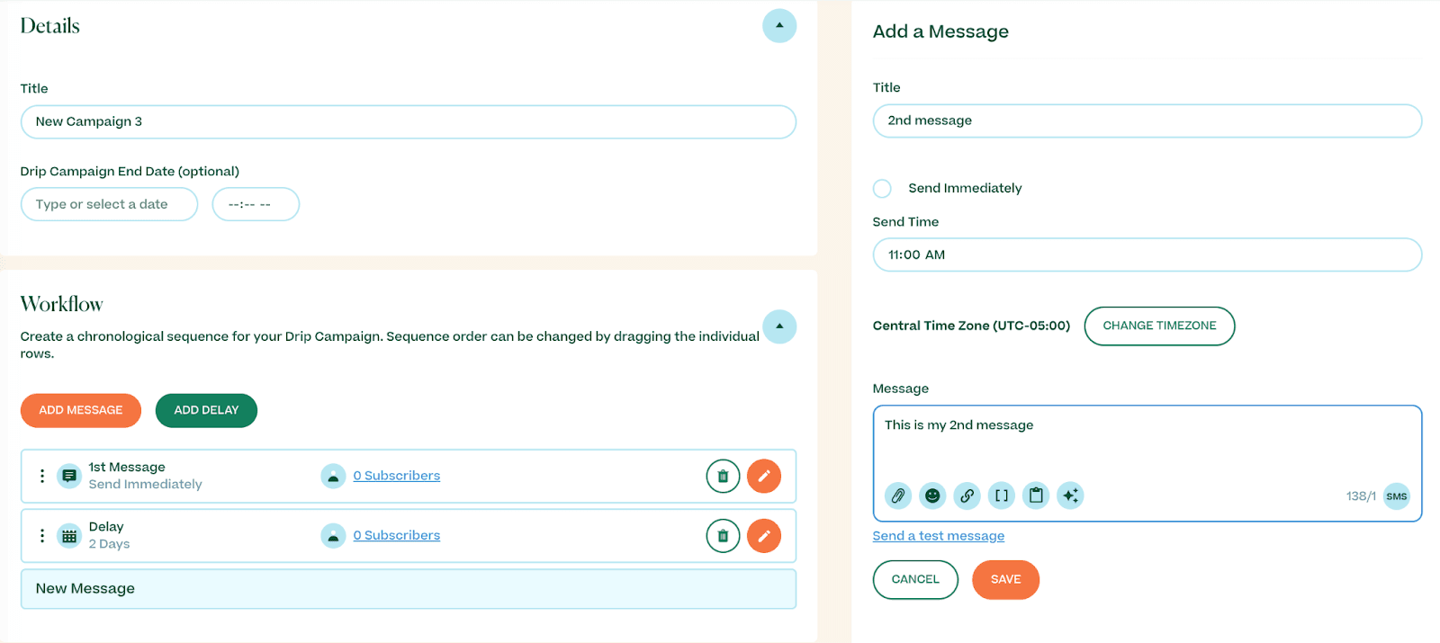 Screenshot of drip campaigns page