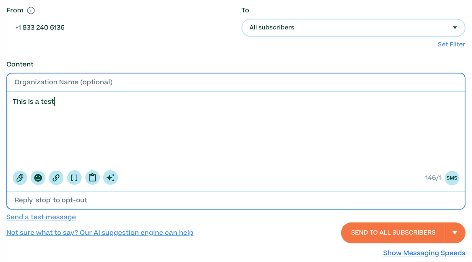 Screenshot of send message page