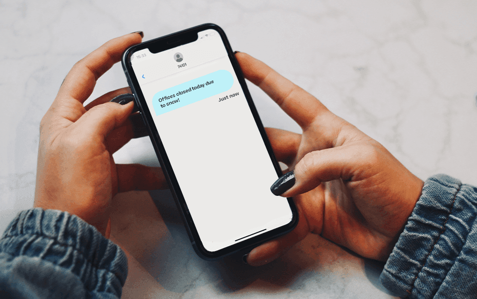 Text message saying office is closed