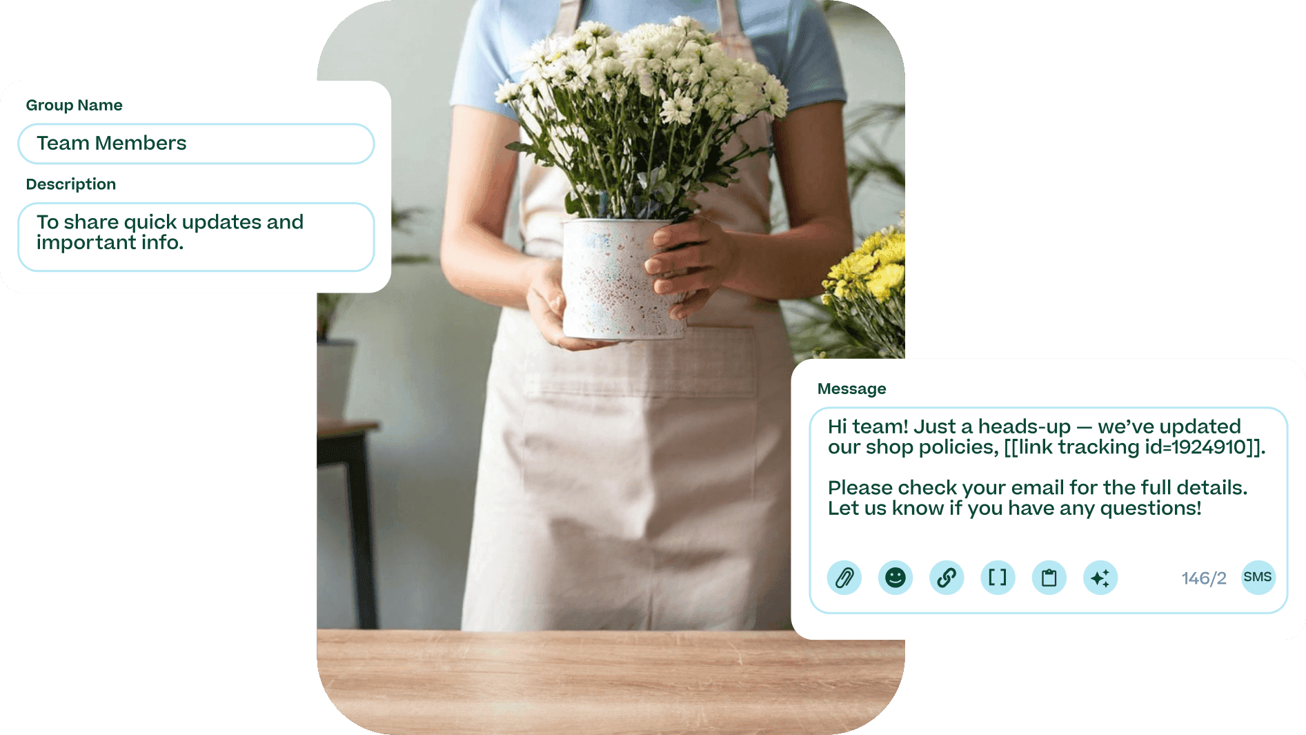 Alert text message to internal team members highlighting an update to the store policies