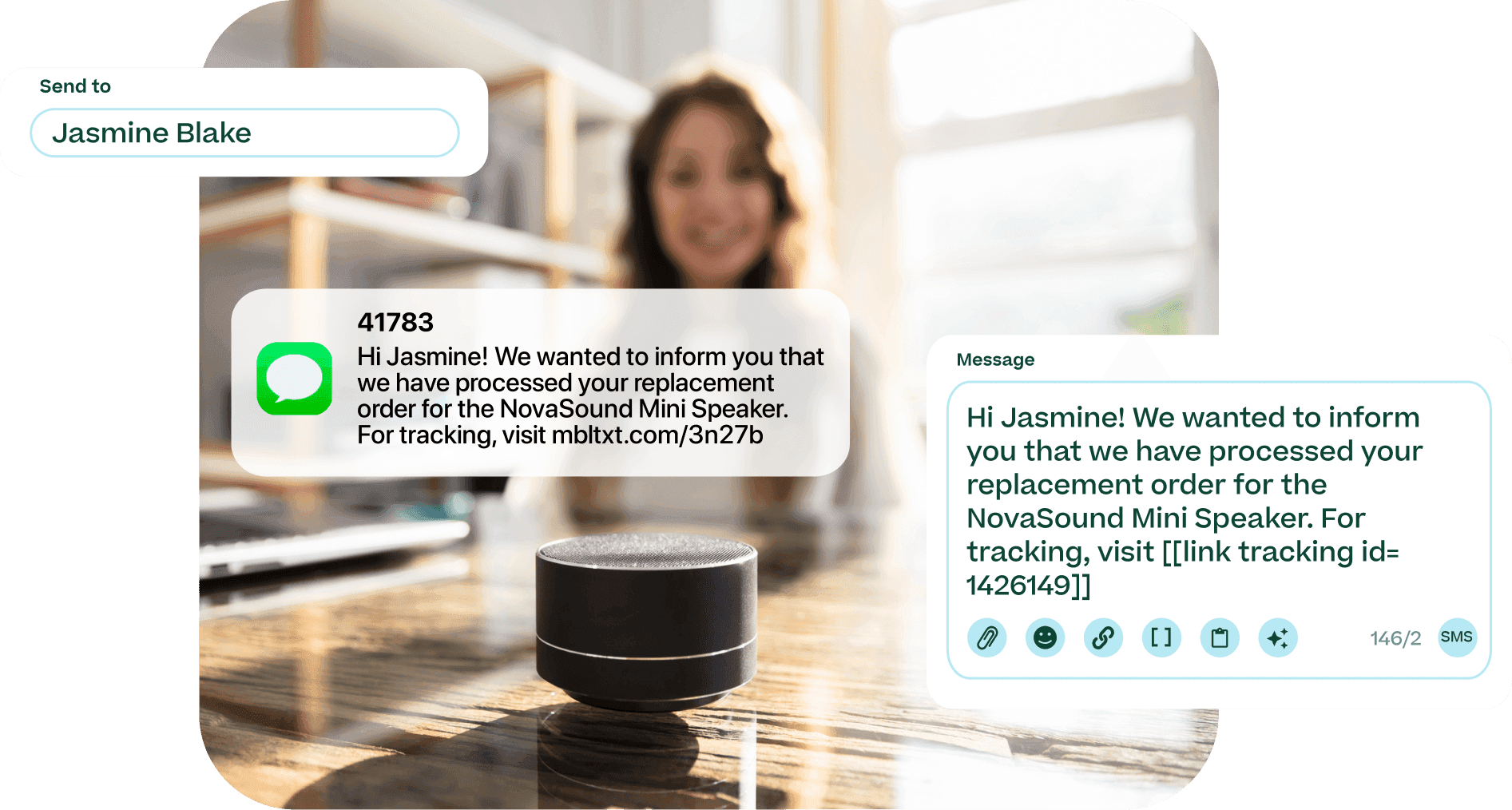 Example message showing how a Customer Support agent can inform a customer about their replacement order being processed.