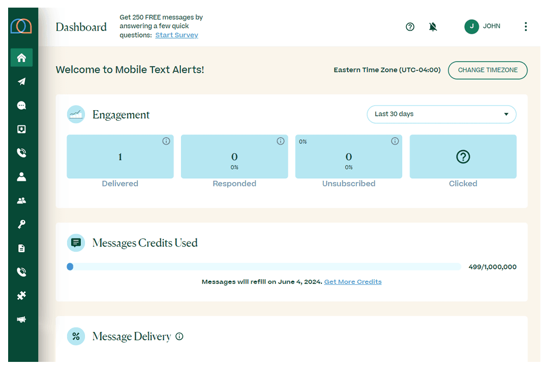 screenshot of dashboard or site home screen