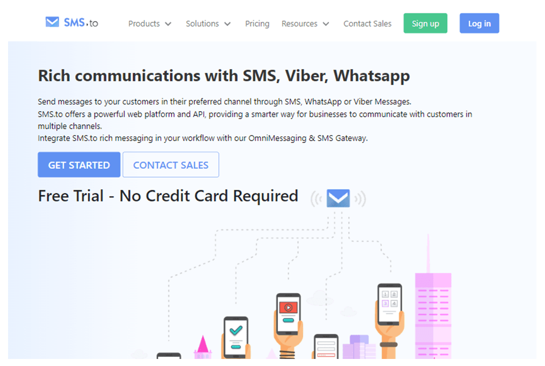Screenshot of SMS.to site home page