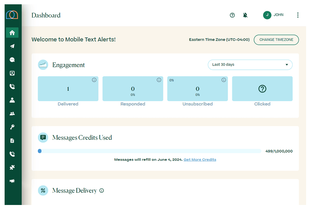Screenshot of dashboard