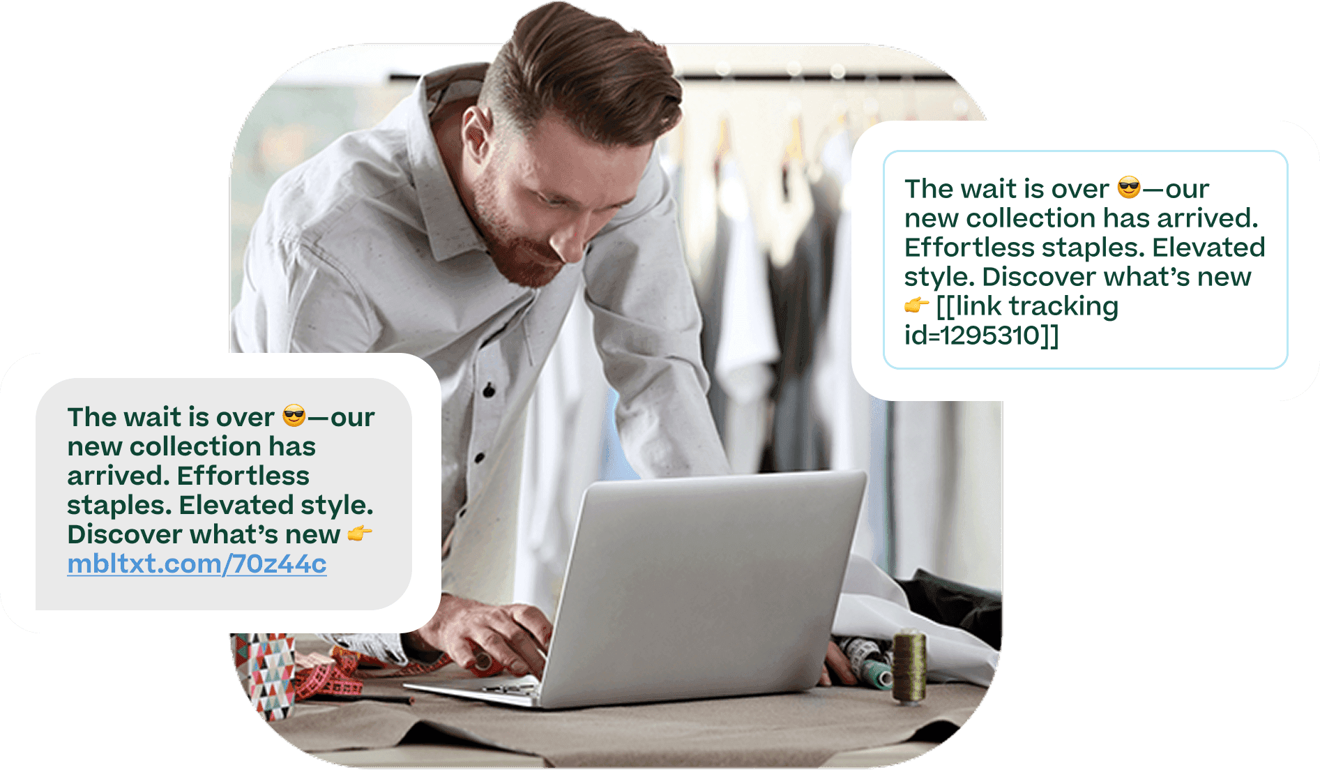 Manager sending targeted SMS message to re-engage a prospective customer