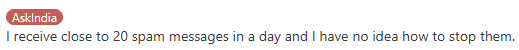 Screenshot showing feedback from someone who is frustrated about spam messages
