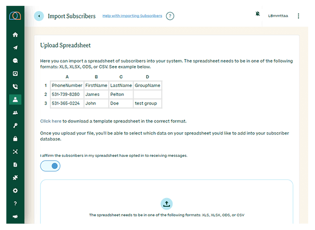 Import subscribers page