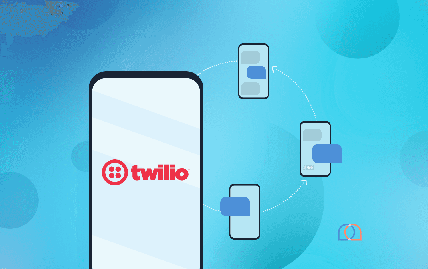Cartoon representation of multiple smartphones with lines connecting them