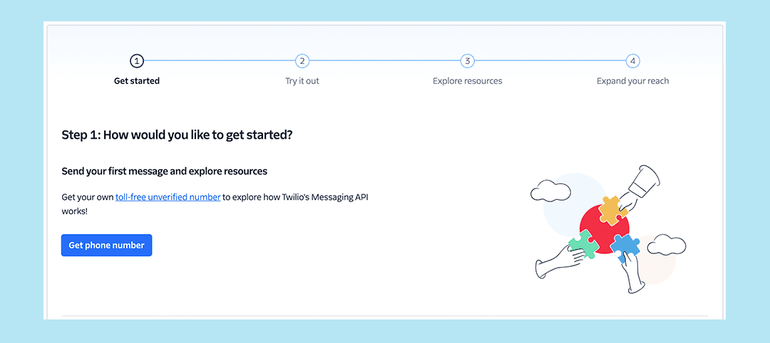 Screenshot of step one getting started with Twilio