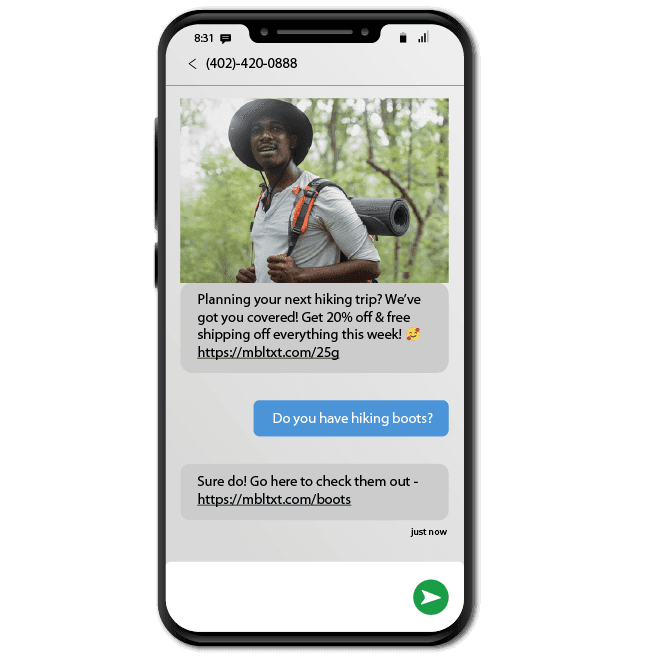 two way sms example selling hiking boots