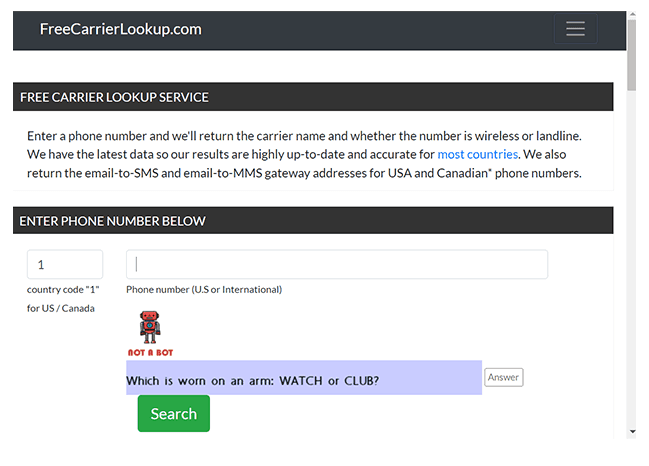 Free Carrier Lookup