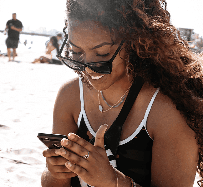 Happy person texting