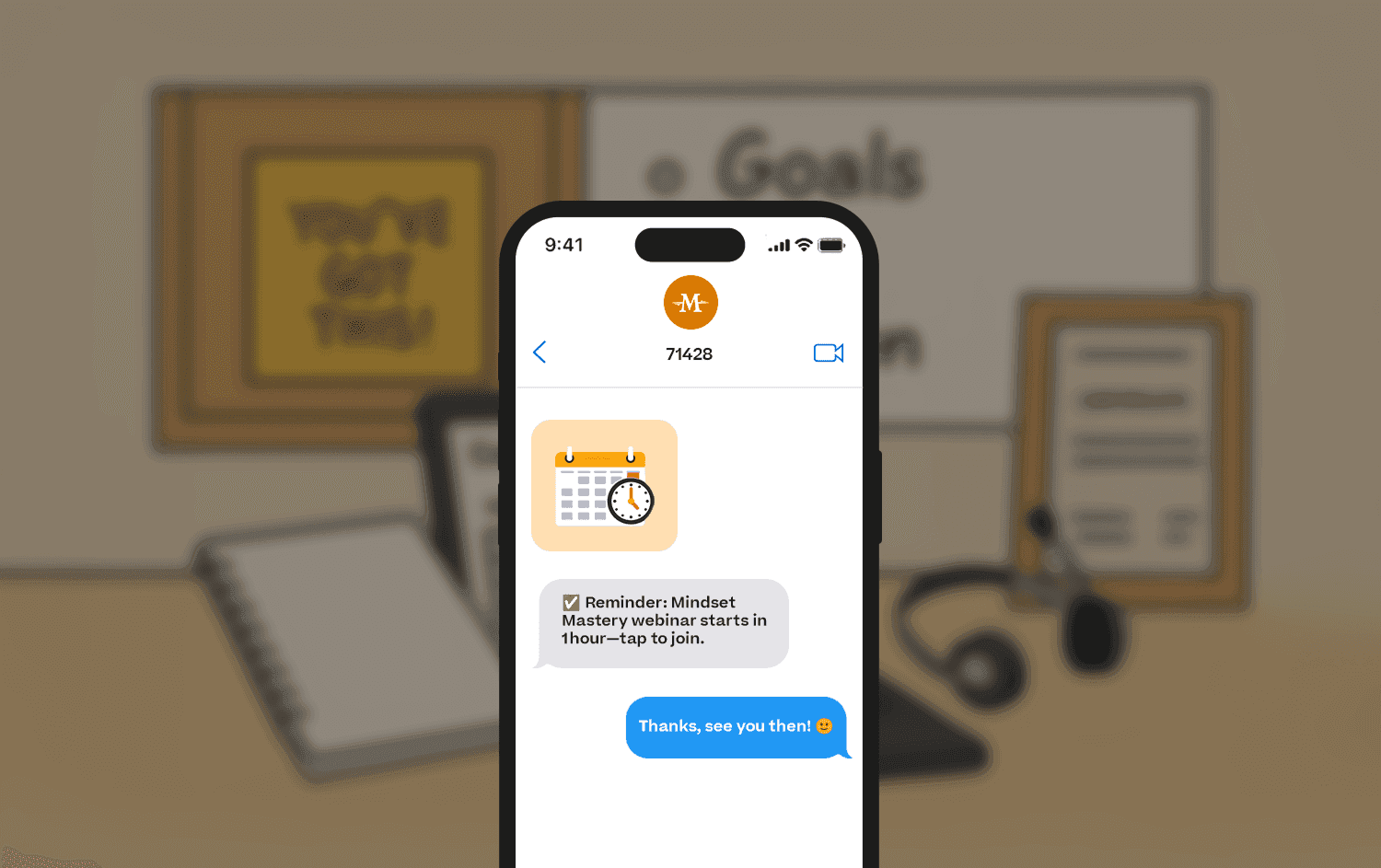 Header image showing an SMS conversation
