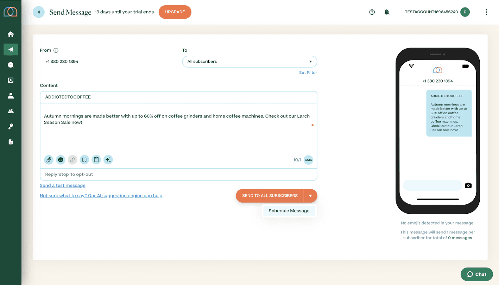 Text message sample to automate SMS marketing with Mobile Text Alerts