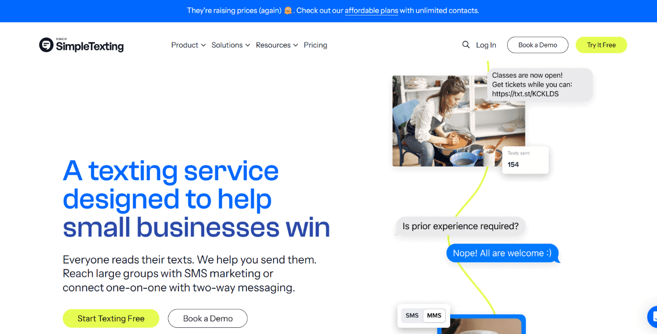 SimpleTexting home page
