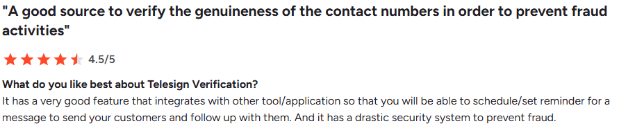 Screenshot of G2 review for Telesign