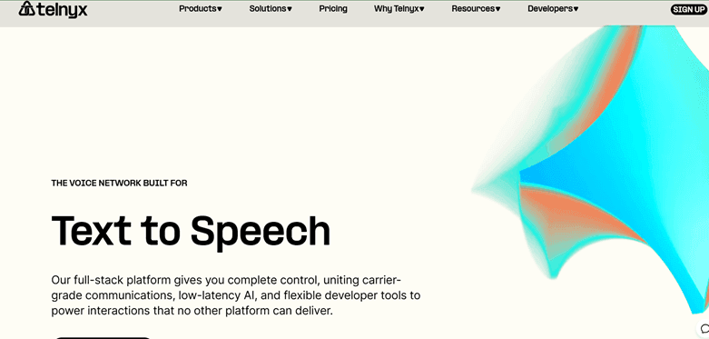 Screenshot of Telnyx home page