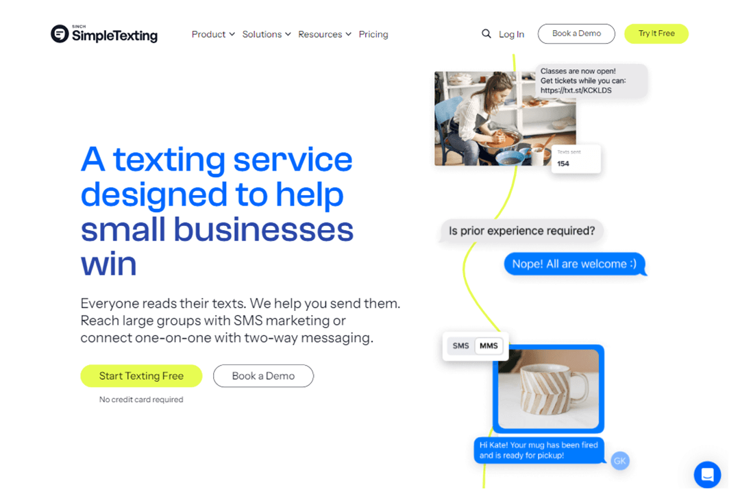 SimpleTexting home page