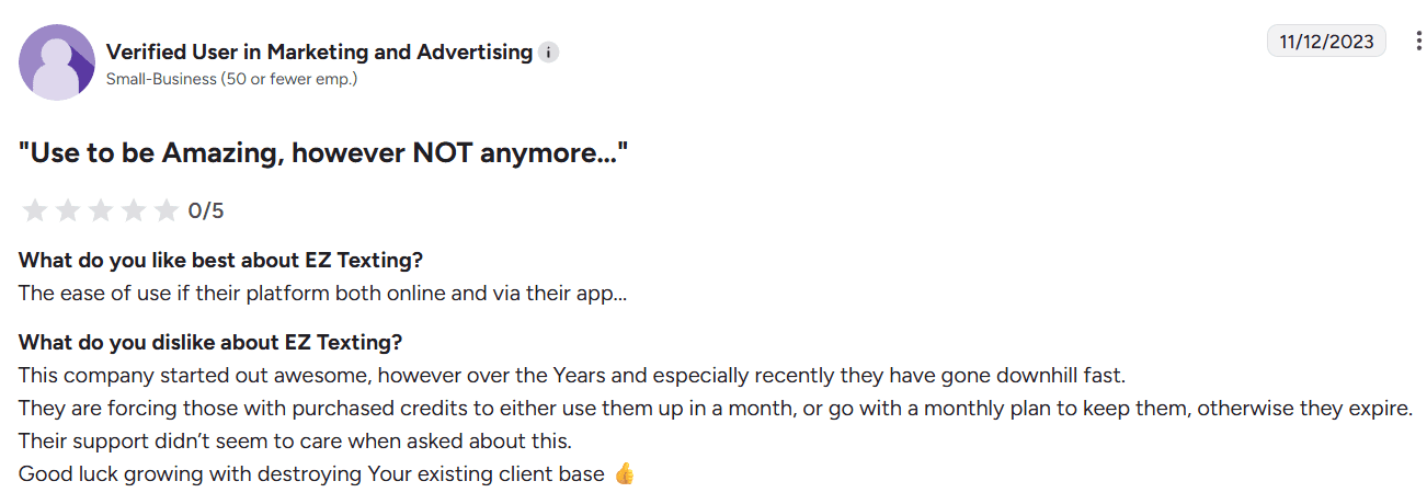 Screenshot of EZ Texting review