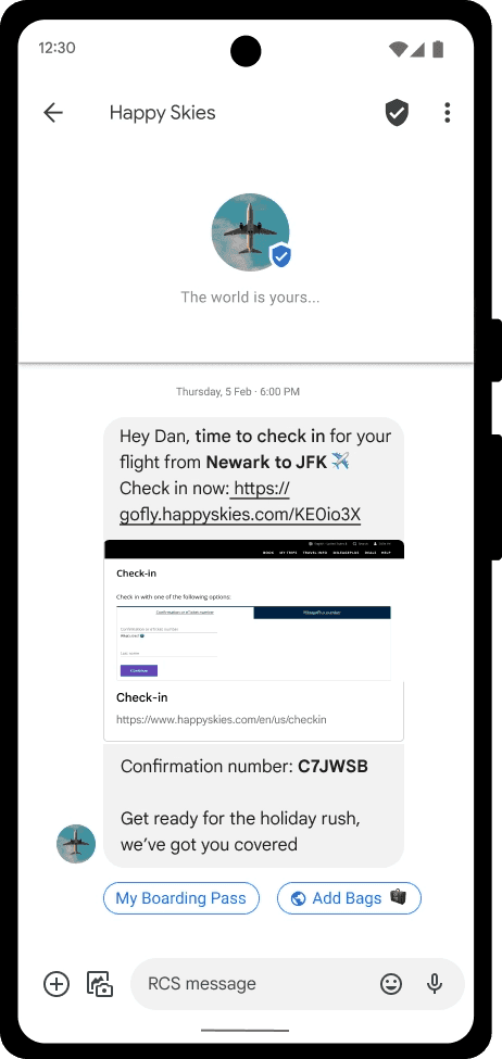 Text message example