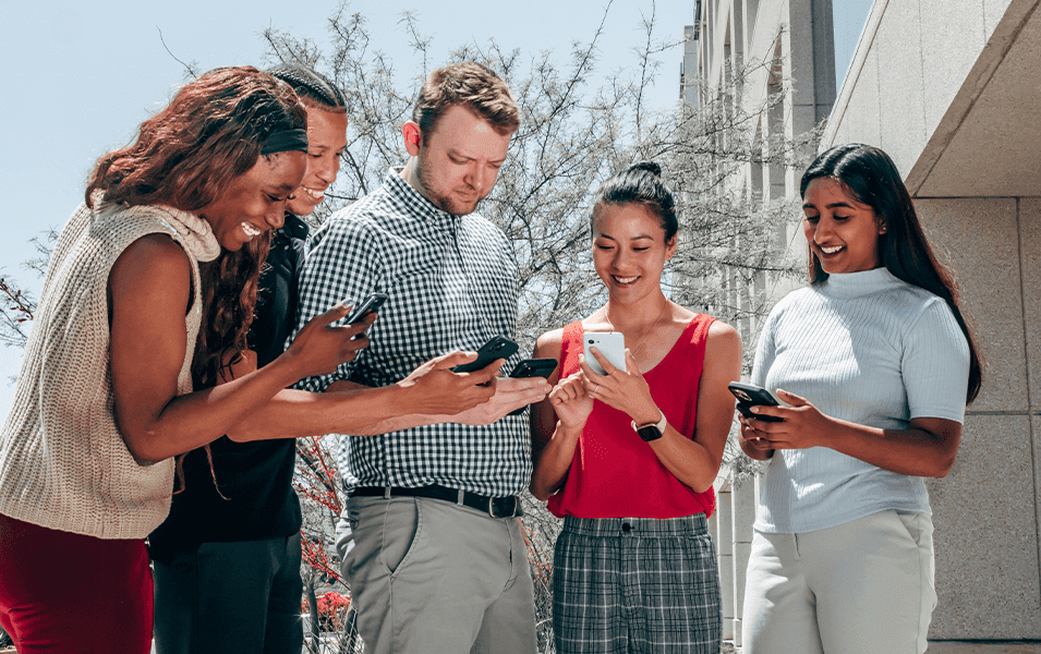 Young adults texting