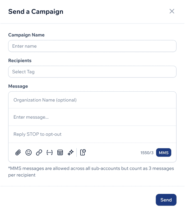 Screenshot of HighLevel SMS integration campaign content