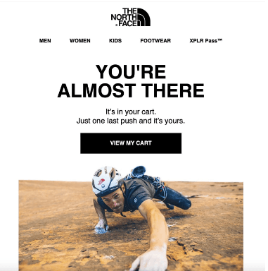 Abandoned cart notification for North Face