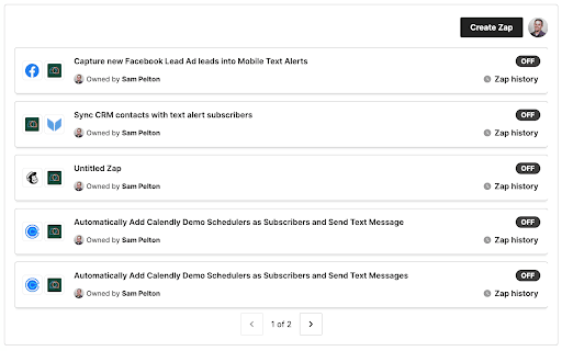 Screenshot of creating a zap in Zapier