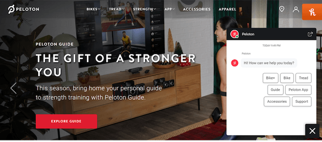 Chatbot example from Peloton