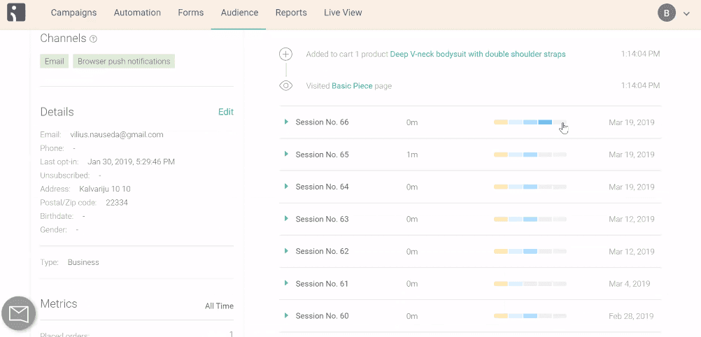 Omnisend's user interface