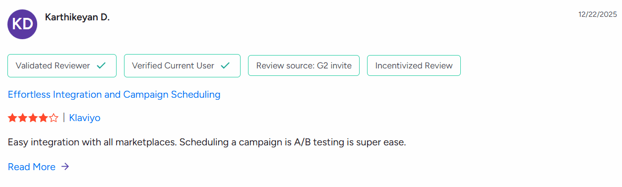 Screenshot of Klaviyo review