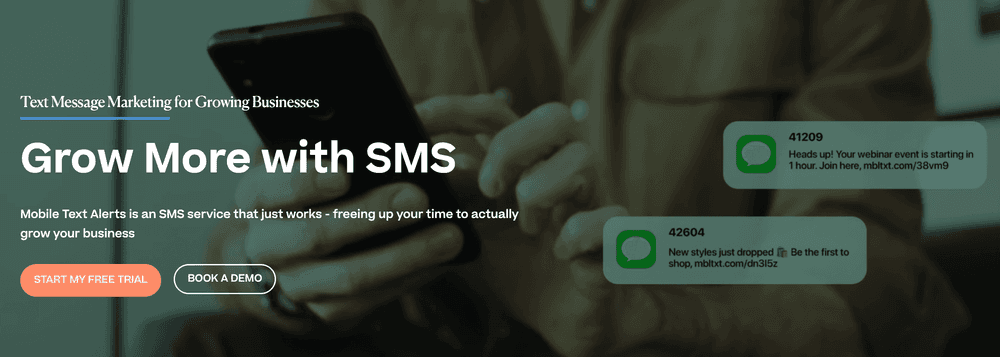 Screenshot of Mobile Text Alerts home page