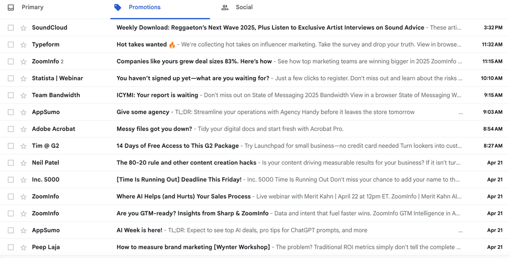 Someone's Promotions inbox