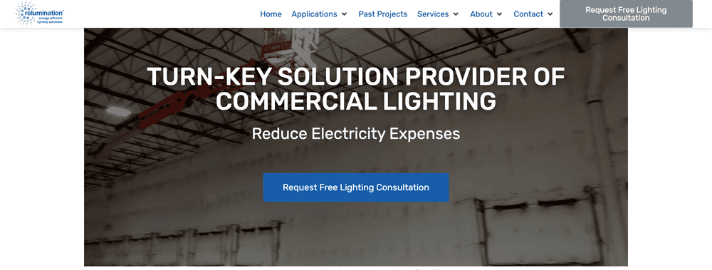 Screenshot showing Relumination home page