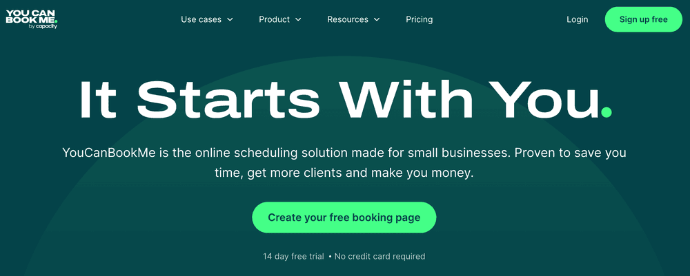 Screenshot of YouCanBookMe home page