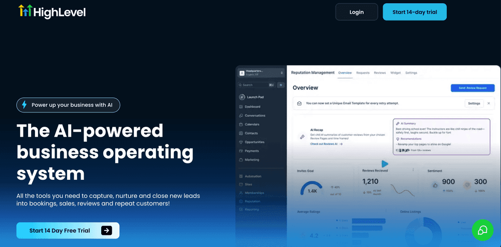 Screenshot of HighLevel home page