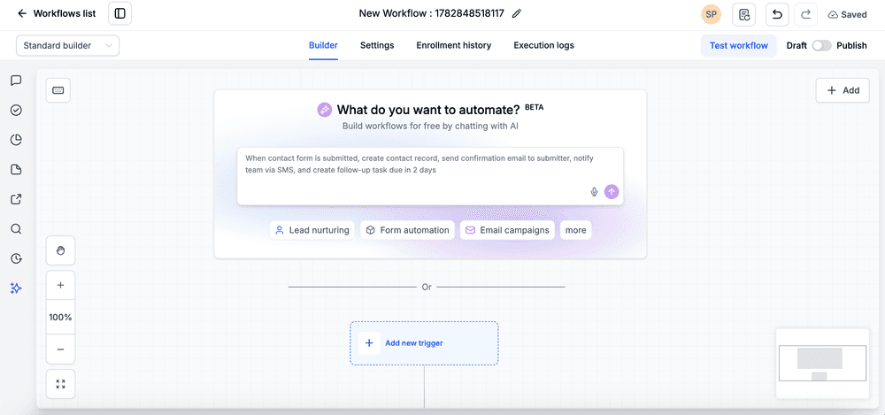 Screenshot of HighLevel's workflow feature