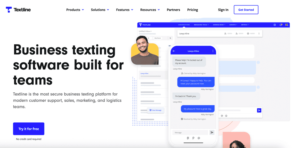 Screenshot of Textline home page