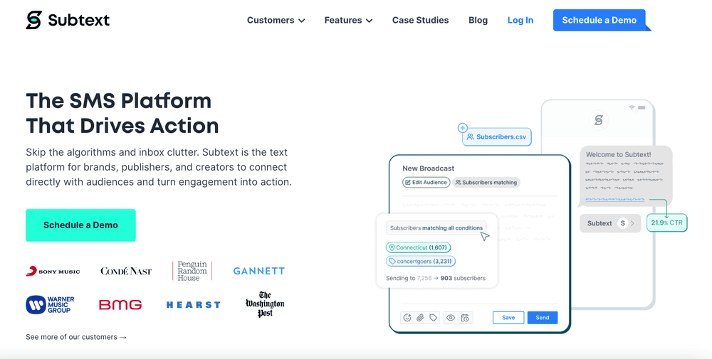 Screenshot of Subtext home page