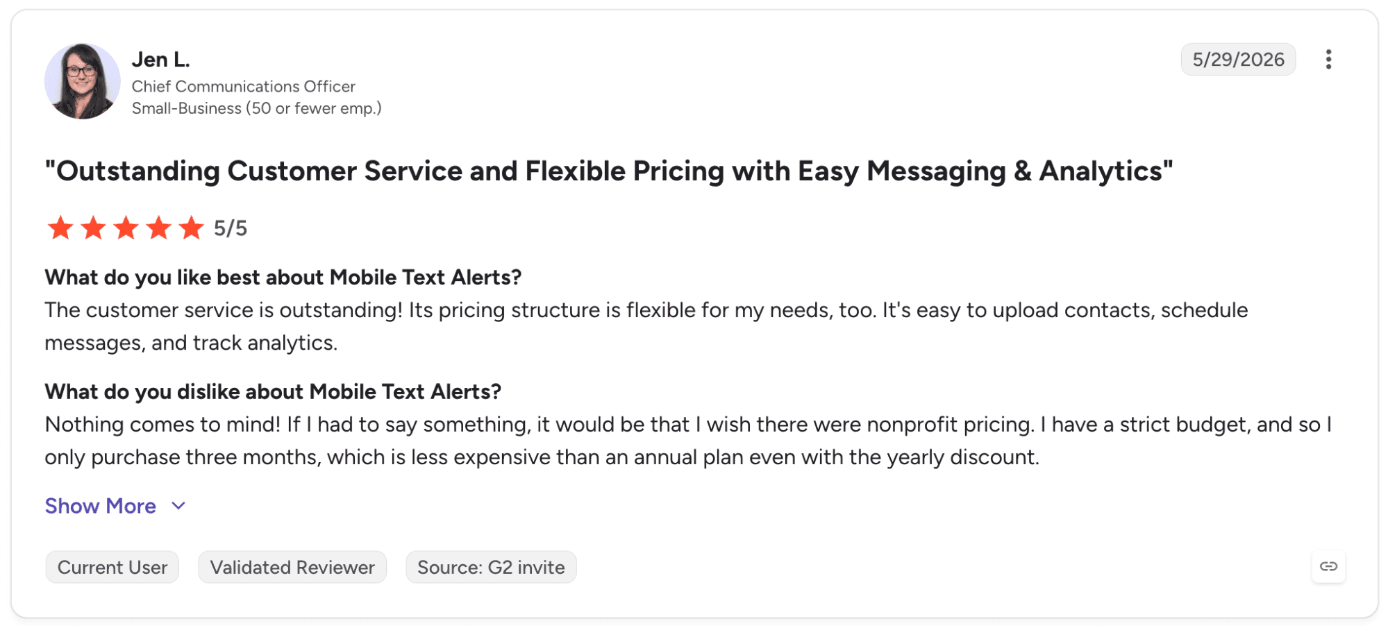 Review of Mobile Text Alerts from G2